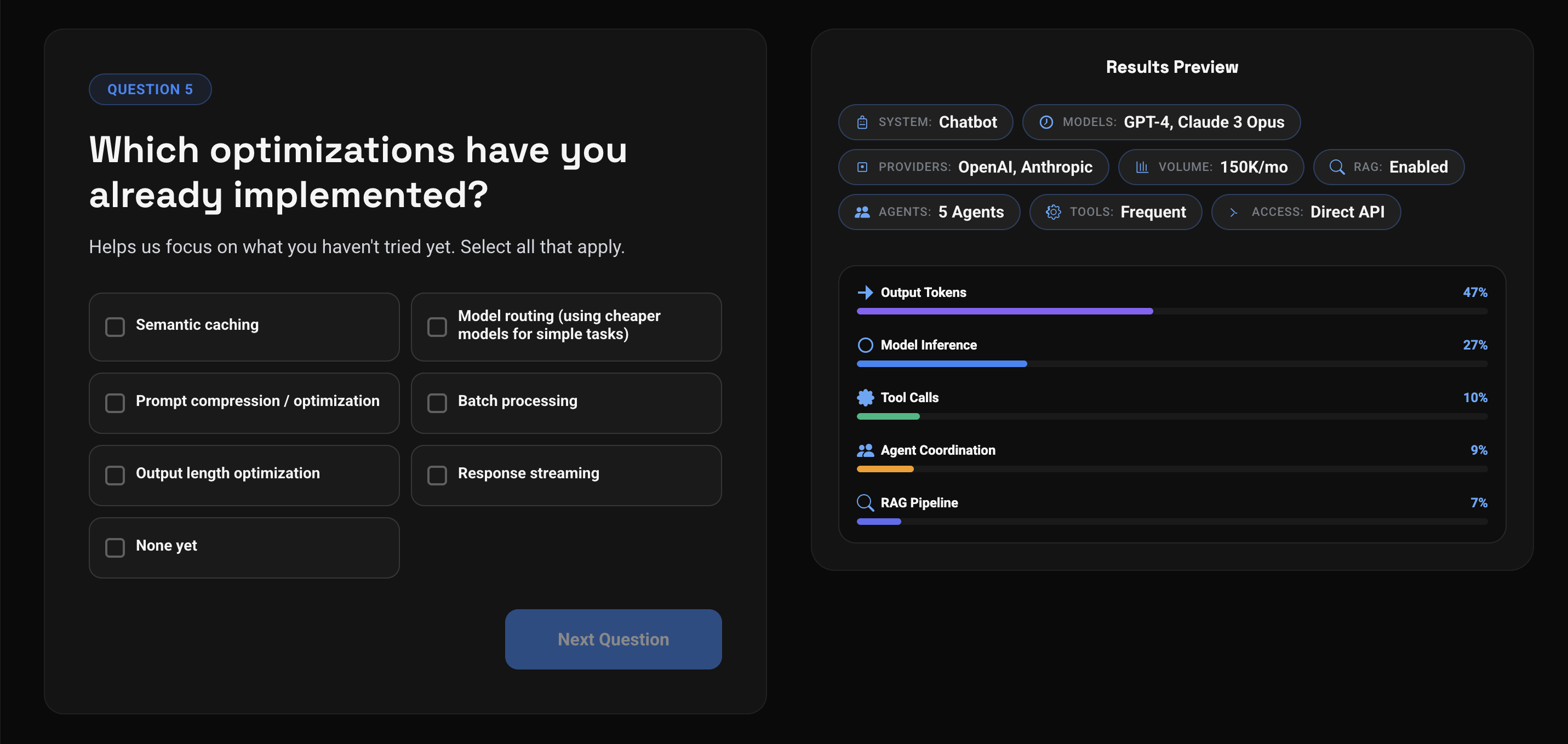 프로젝트 타임라인과 알림 기능을 통해 최적화 진행 상황을 관리하는 UI이다.